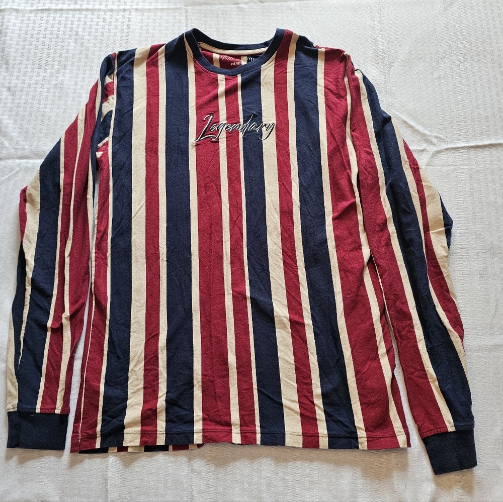 Vox Populi Striped Long‎ Sleeve Shirt Mens Medium Red Navy Legendary Streetwear